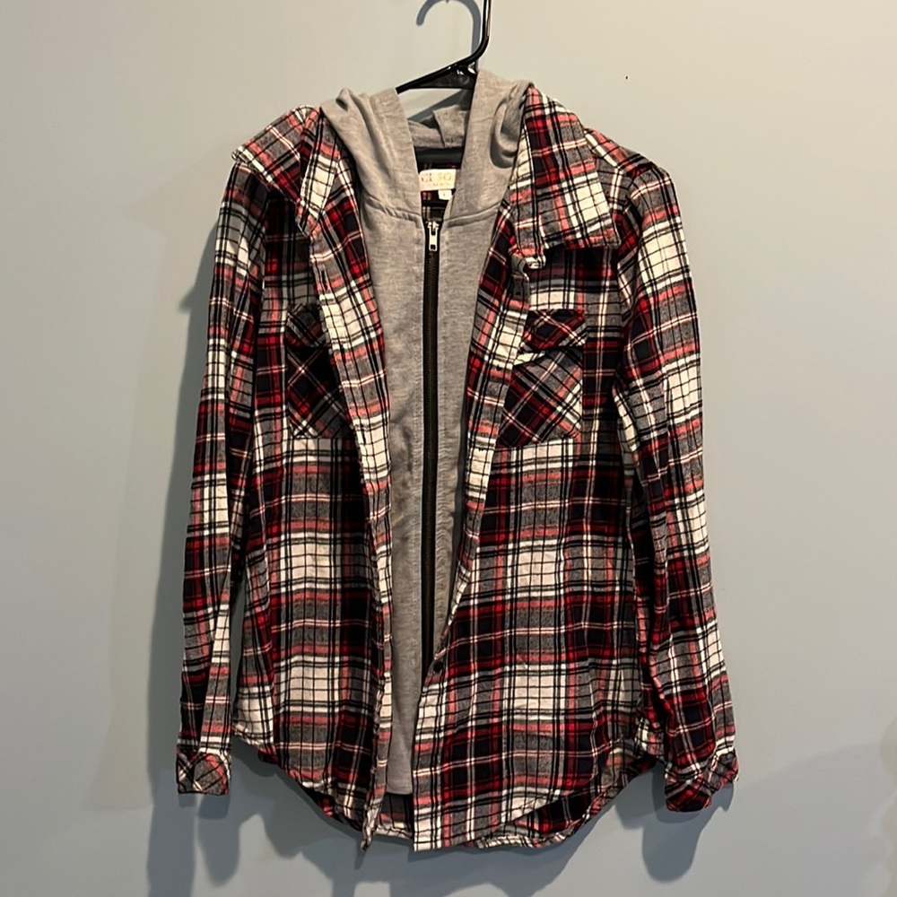 CI SONO flannel plaid hoodie with zipper or buttons on front.  Size large.